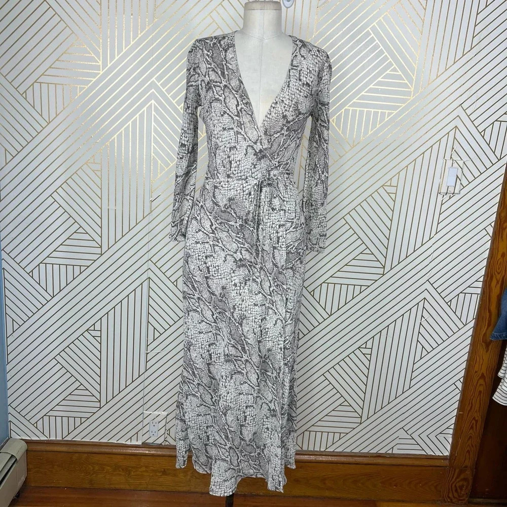 Reformation Jaz Python Snake Print Wrap Midi Dres… - image 2